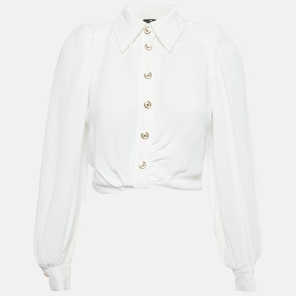 Elisabetta Franchi White Crepe Knot Detail Cropped Blouse S